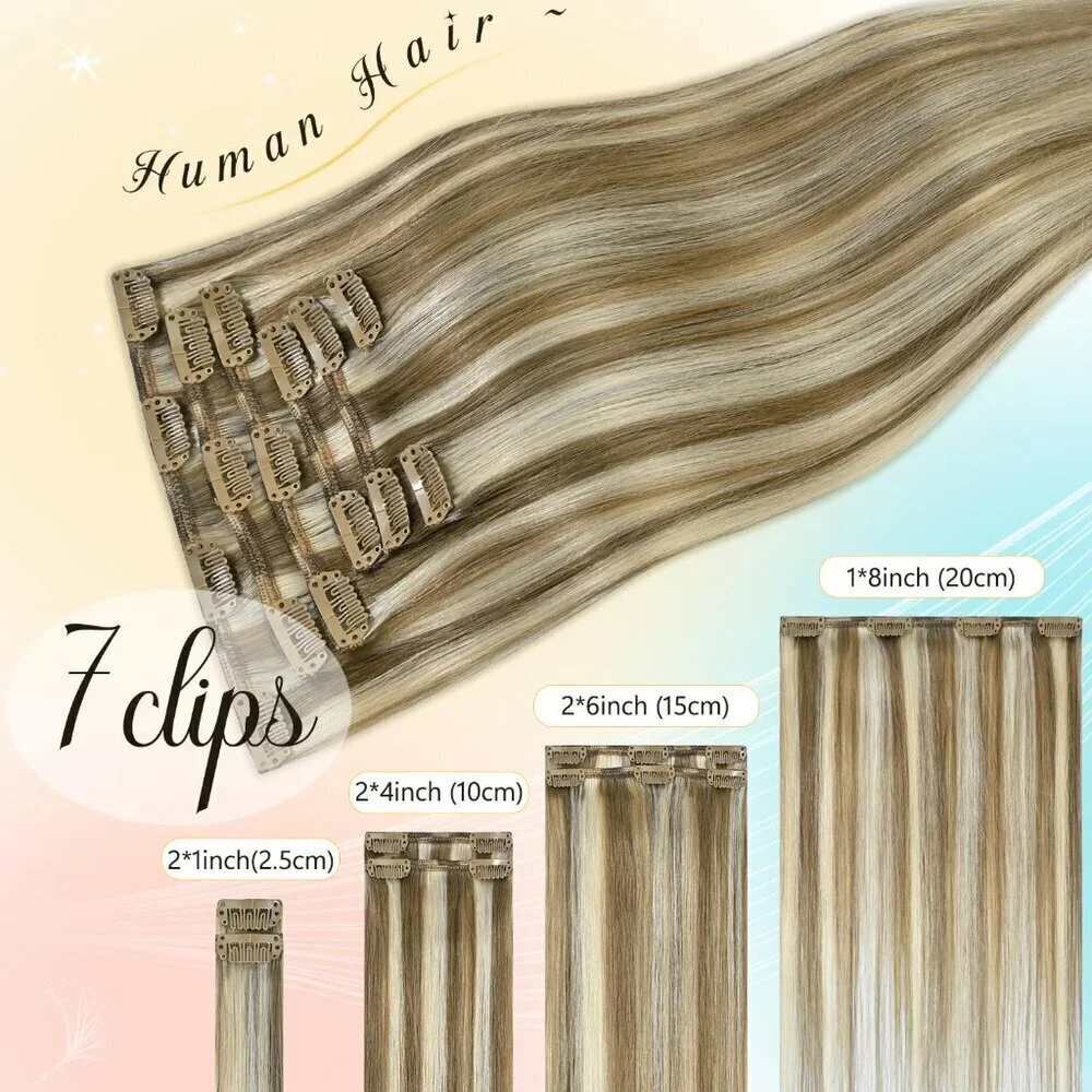 Blonde Hair Extensions Real Human Hair Clip in Human Hair for Women Straight Gol